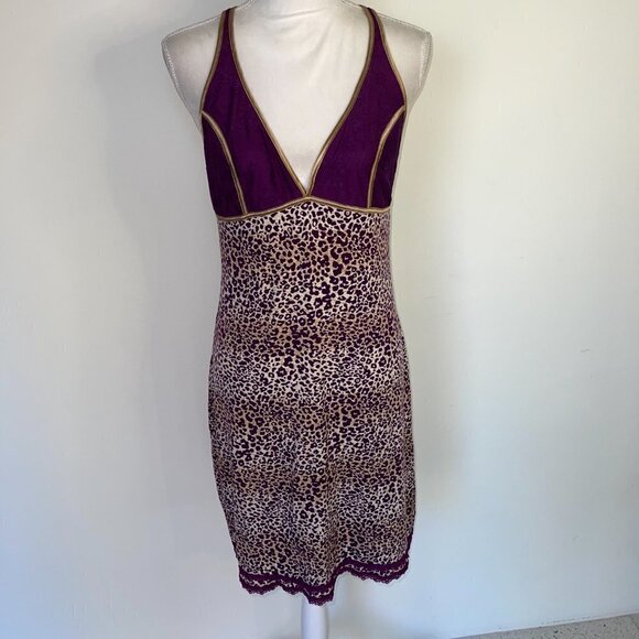 Intimately Free People Nightie Size Large L Womens Animal Print Lace Purple Gold - Picture 11 of 16